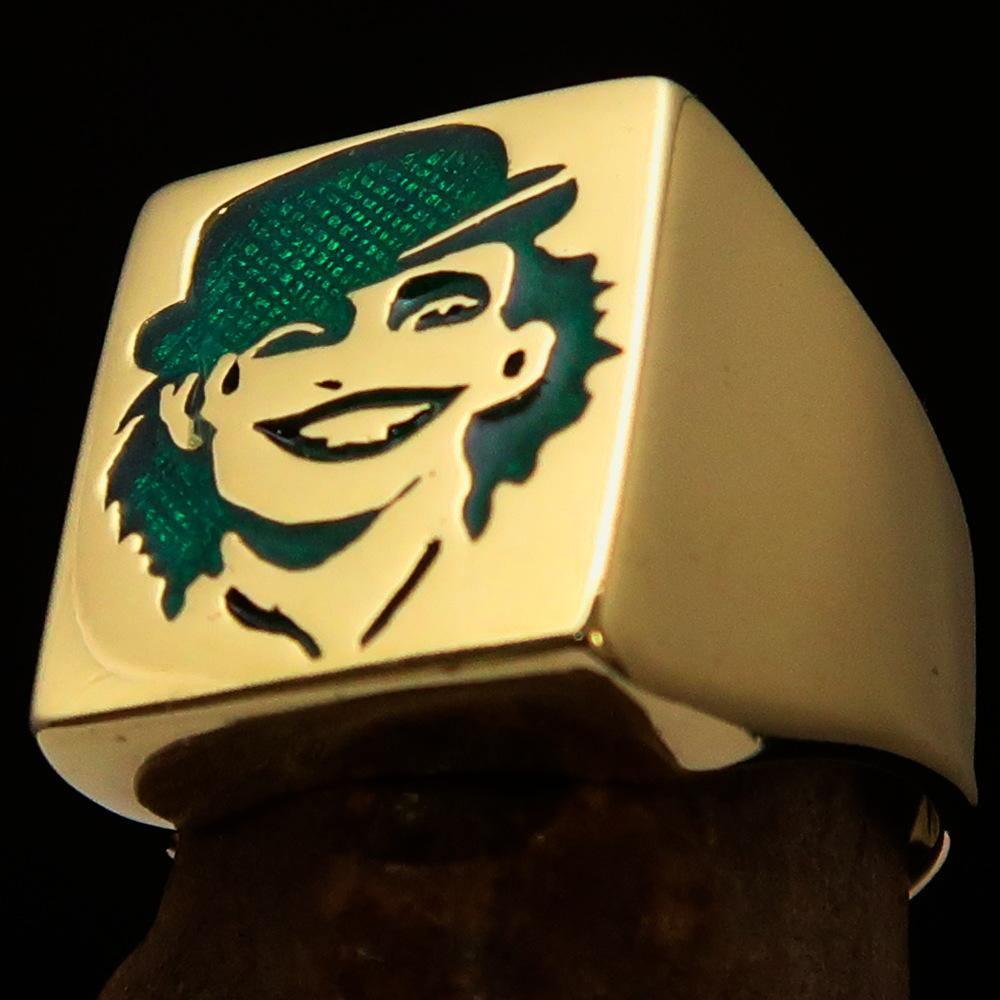 Excellent crafted Men's Joker Ring Green Harlequin - Solid Brass