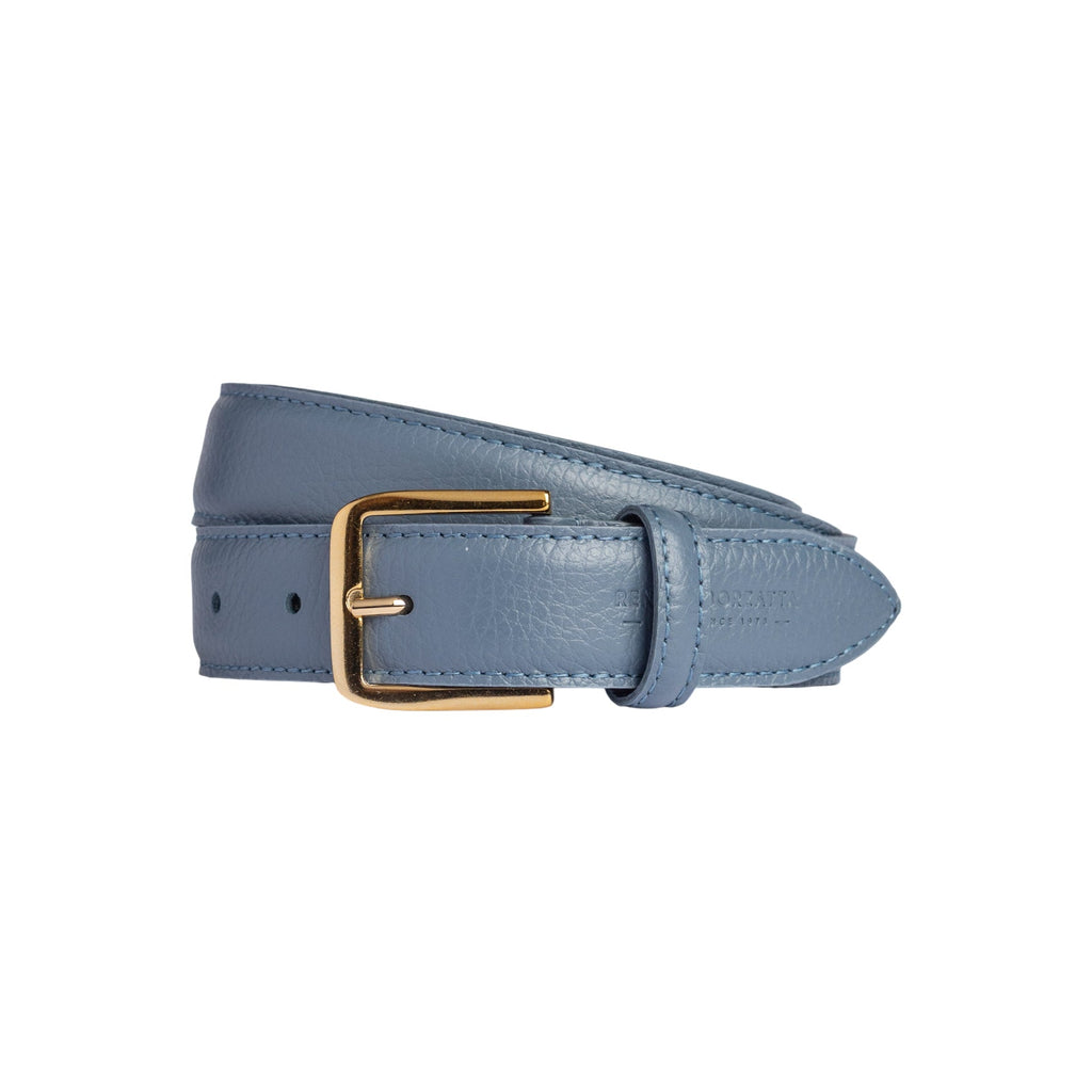 RB4023P | Cintura Donna Made in Italy in Vera Pelle grana Dollaro. Fibbia in finitura Oro Lucido. Colore Avio. Dimensioni: cm 115 x 3,0 x 0,5 (giro vita cm 100)