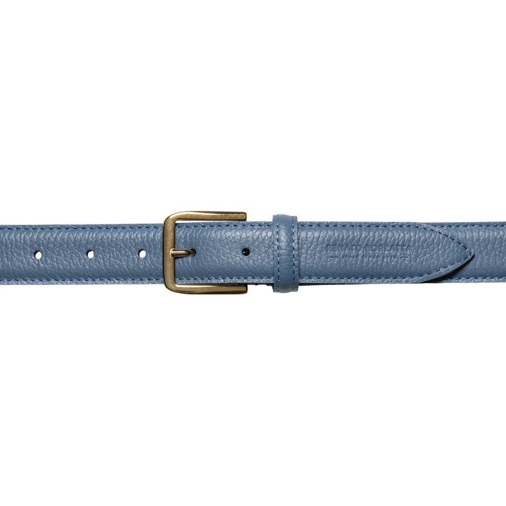 RB4023P | Cintura Donna Made in Italy in Vera Pelle grana Dollaro. Fibbia in finitura Oro Lucido. Colore Avio. Dimensioni: cm 115 x 3,0 x 0,5 (giro vita cm 100)