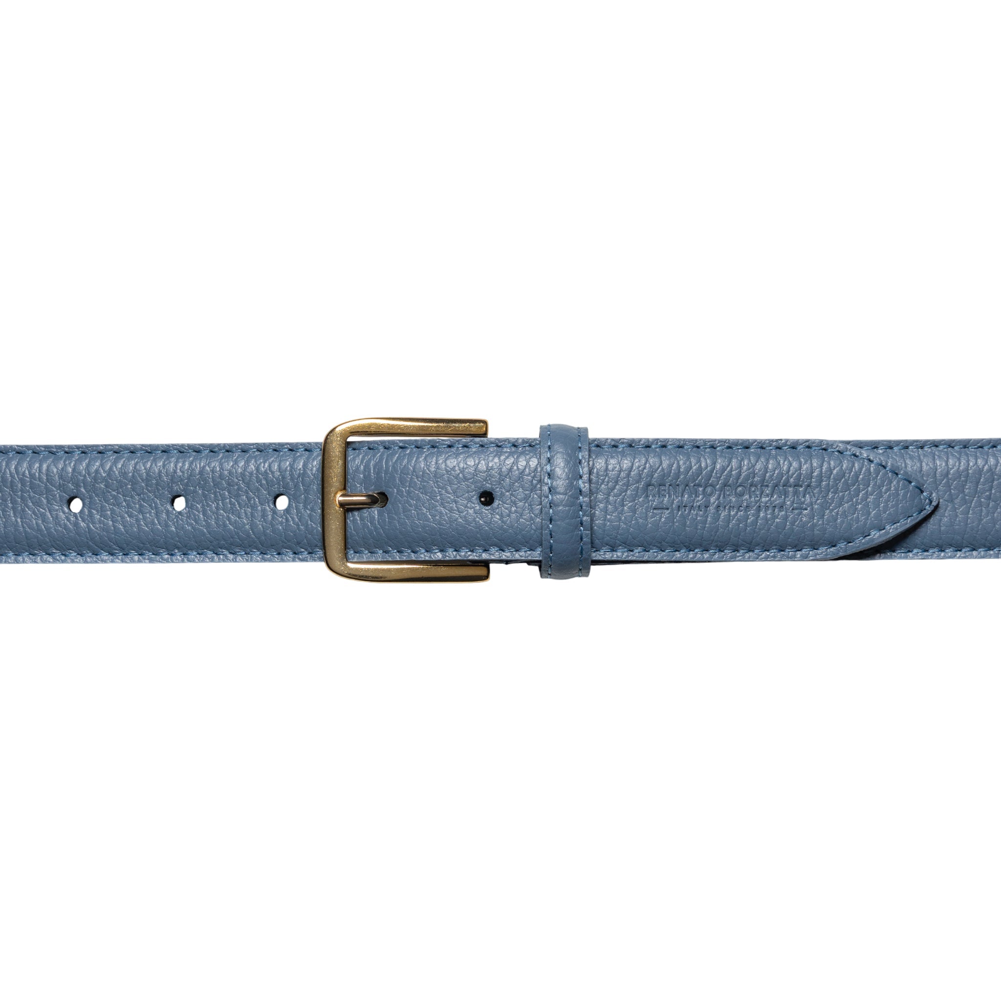 RB4023P | Cintura Donna Made in Italy in Vera Pelle grana Dollaro. Fibbia in finitura Oro Lucido. Colore Avio. Dimensioni: cm 115 x 3,0 x 0,5 (giro vita cm 100)