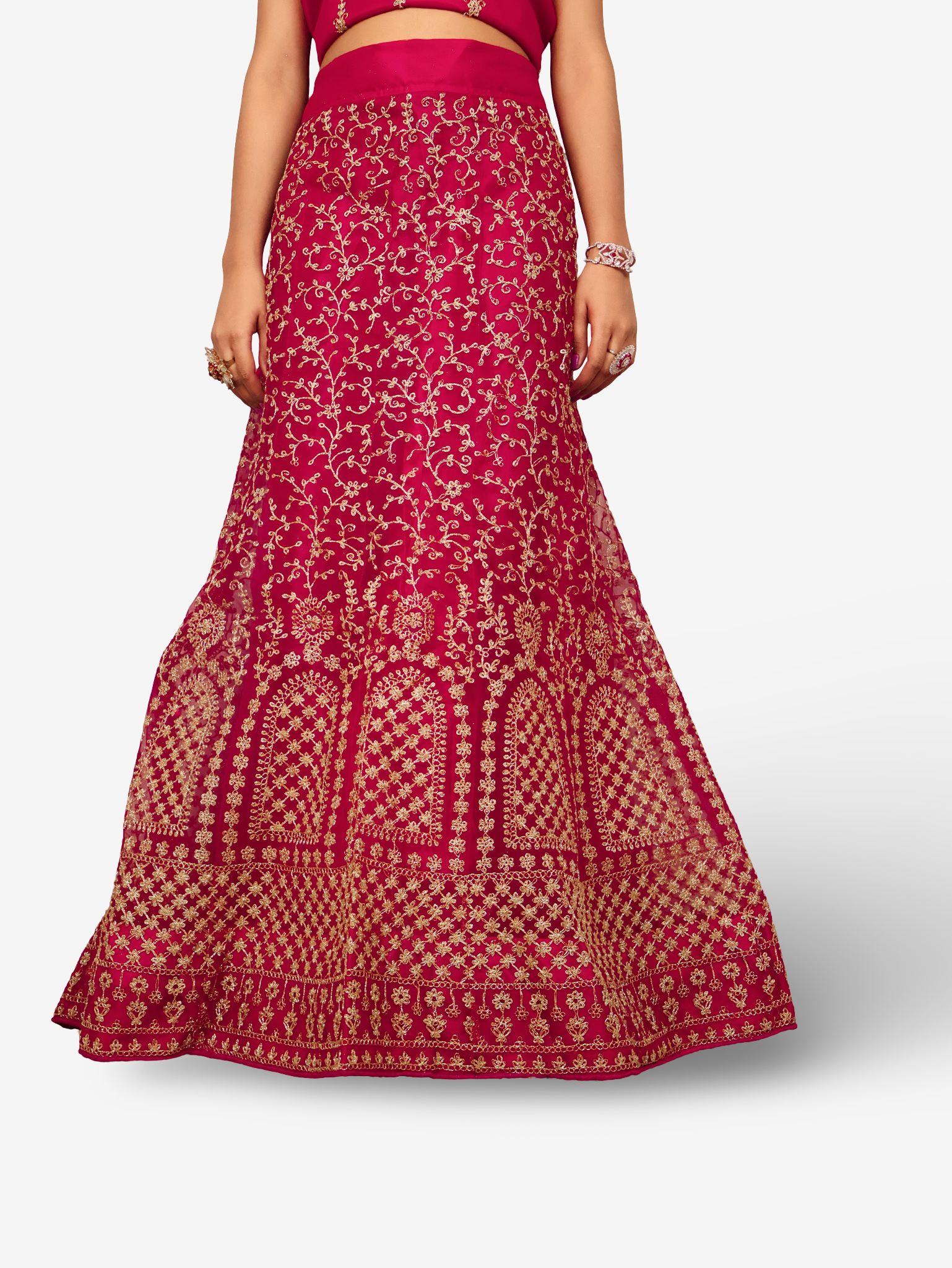 Semi-Stitched Lehenga with Soft Net Fabric & Zari Thread Work by Shreekama
